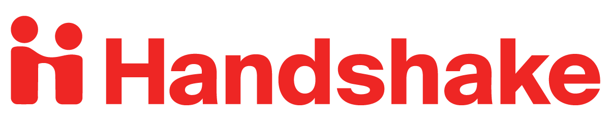 red Handshake wordmark with logo of two people shaking hands