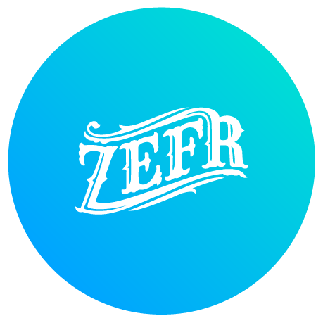 Zefr logo white text on light blue circle