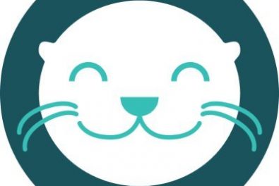 teal and aqua logo of a smiling otter
