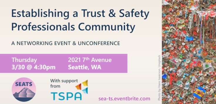 Banner with cream background and photo of Seattle gum wall with text describing the event.