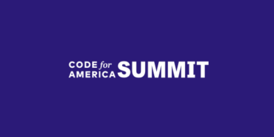 Dark purple banner with Code for America Summit logo
